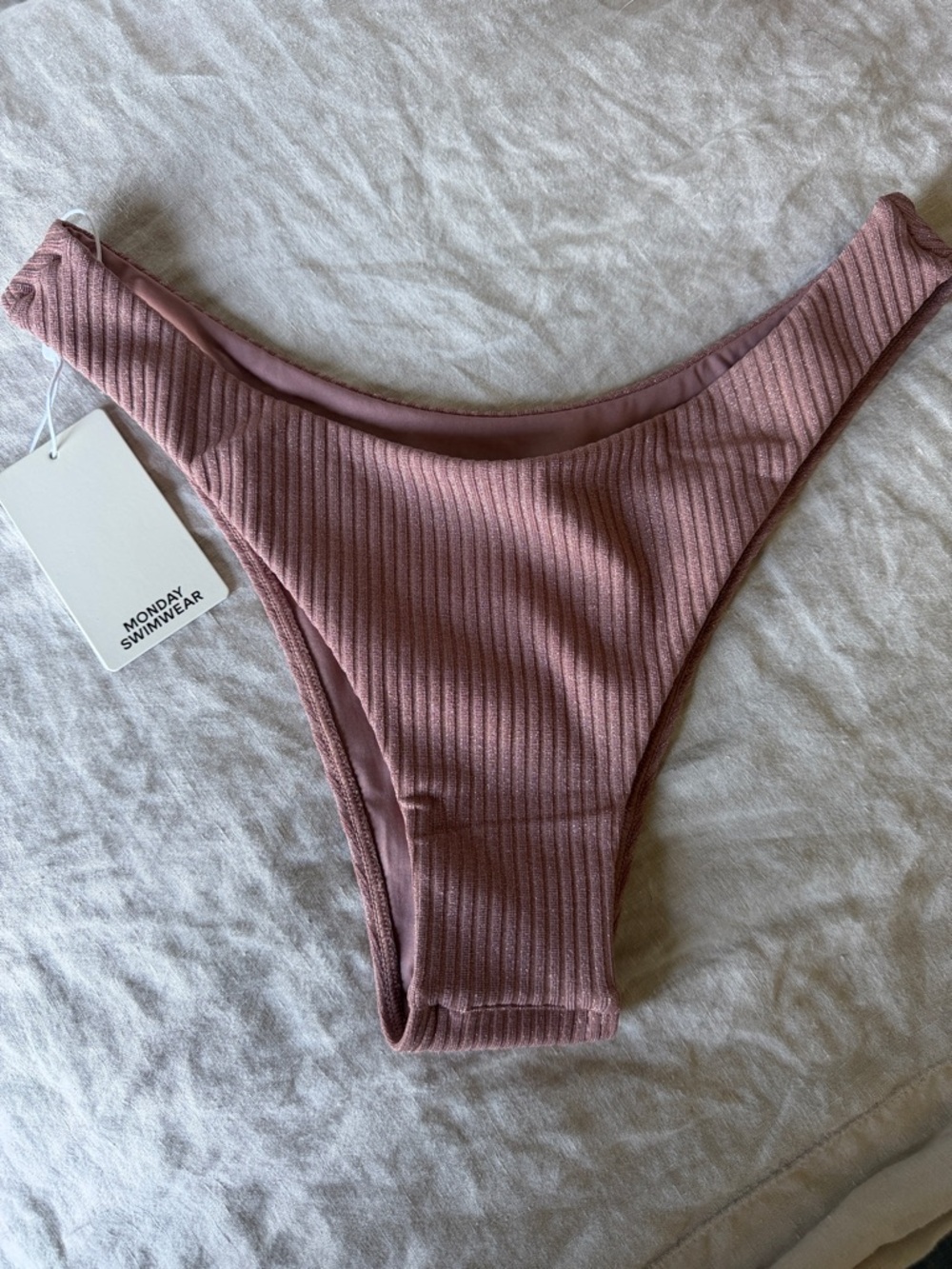 Monday Swimwear Ribbed Dusty Rose High-Cut Bikini Bottom